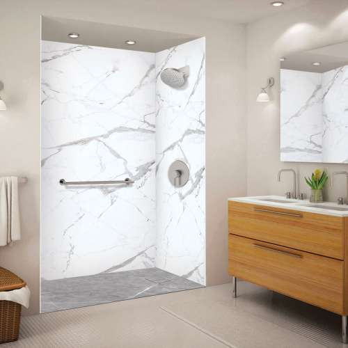 SMFZSP6036-59 Trimslate Plus 60-in x 36-in Zero Threshold Tub Replacement Shower Base with End Drain, Tundra Grey