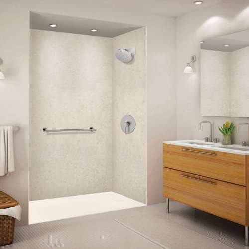 SMFZSR6032-32 Trimslate 60-in x 32-in Zero Threshold Tub Replacement Shower Base with End Drain, Cameo