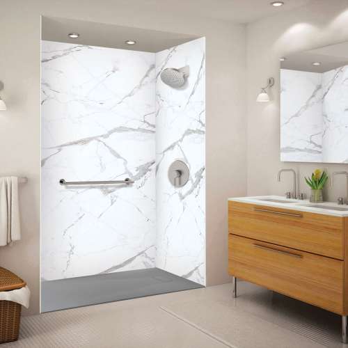 SMFZSR6336-40 Trimslate 63-in x 36-in Zero Threshold Tub Replacement Shower Base with End Drain, Dark Grey