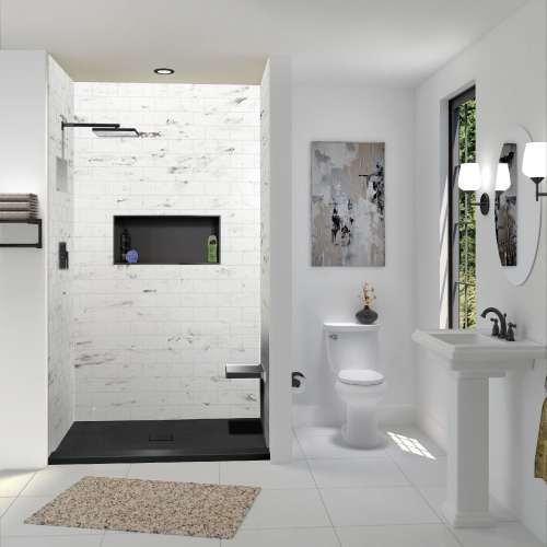 SMFZST7940C-09 Trimslate 79-in x 40-in Shower Base with Adjustable Single Threshold and Center Drain, Black