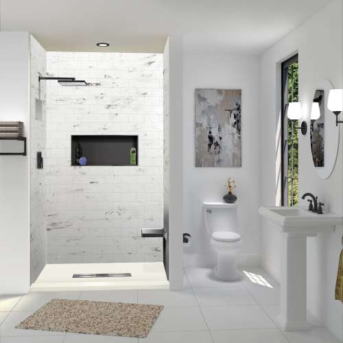 SMFZST6036C-32 Trimslate 60-in x 36-in Shower Base with Adjustable Single Threshold and Center Drain, Cameo