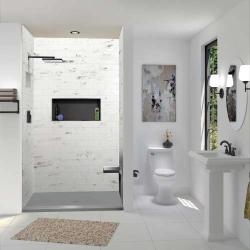 SMFZST7940C-40 Trimslate 79-in x 40-in Shower Base with Adjustable Single Threshold and Center Drain, Dark Grey