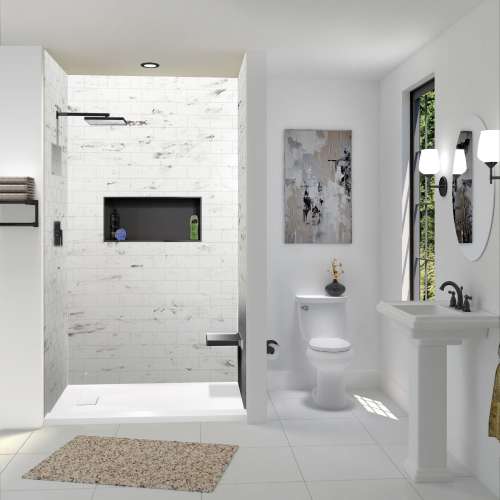 SMFZSTR6336-31 Trimslate 63-in x 36-in Tub Replacement Shower Base with Adjustable Single Threshold and End Drain, White