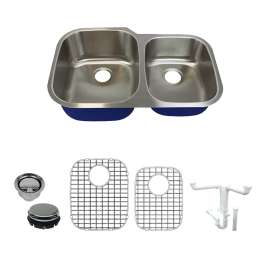 K-SMMUDO32219-0R Meridiana 32-in x 21-in x 9-in 16 Gauge Offset 60/40 Double Bowls Undermount Stainless Steel Kitchen Sink Kit With Small Bowl On Right Side, Sink Grids, Flip-Top Sink And Disposer Strainers, And Sink Drain Installation Kit