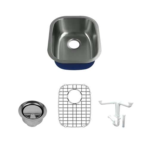 K-SMMUSB19157 Meridiana 15-in x 19-in x 7-in 16 Gauge Single Bowl Undermount Stainless Steel Kitchen/Bar Sink Kit With Bottom Sink Grid, Flip-Top Sink Strainer, And Sink Drain Installation Kit