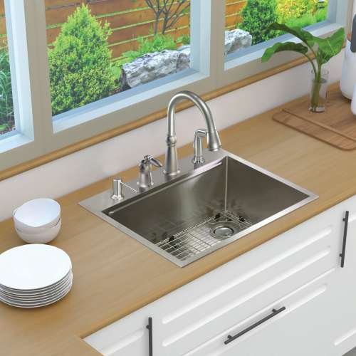 SMKWSST272210-4 27-in x 22-in x 10-in 18-Gauge Drop-in Stainless Steel Kitchen Workstation Sink with 4 Faucet Holes