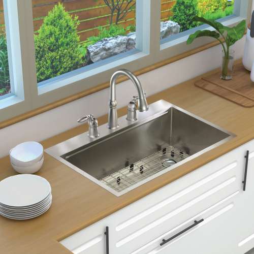 SMKWSST332210-3 32-in x 22-in x 10-in 18-Gauge Drop-in Stainless Steel Kitchen Workstation Sink with 3 Faucet Holes