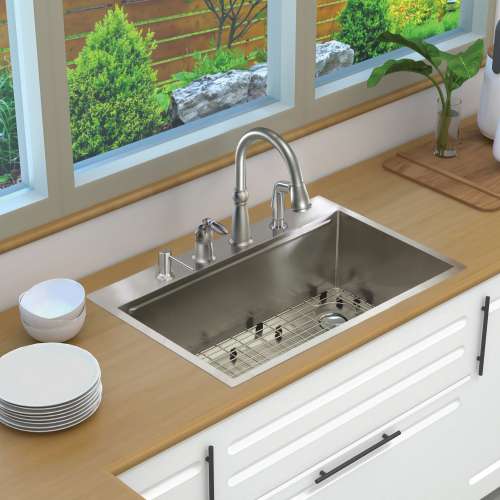 SMKWSST332210-4 32-in x 22-in x 10-in 18-Gauge Drop-in Stainless Steel Kitchen Workstation Sink with 4 Faucet Holes