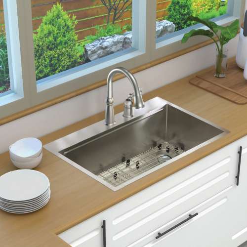 SMKWSST332210-MR2 32-in x 22-in x 10-in 18-Gauge Drop-in Stainless Steel Kitchen Workstation Sink with MR2 Faucet Holes