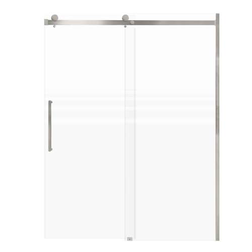 SMMBDT607608F-L-BS-RD Milan 60-in x 76-in Barn Shower Door Opening Left Side With 5/16-in Pattern Frost Glass And Royston Double-Sided Handles, Brushed Stainless