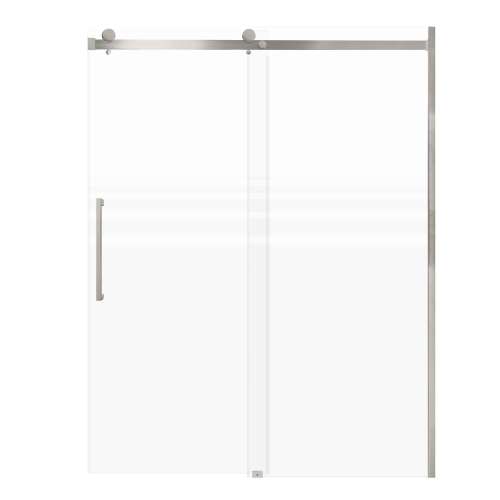 SMMBDT607608F-L-BS-SD Milan 60-in x 76-in Barn Shower Door Opening Left Side With 5/16-in Pattern Frost Glass And Sampson Double-Sided Handles, Brushed Stainless
