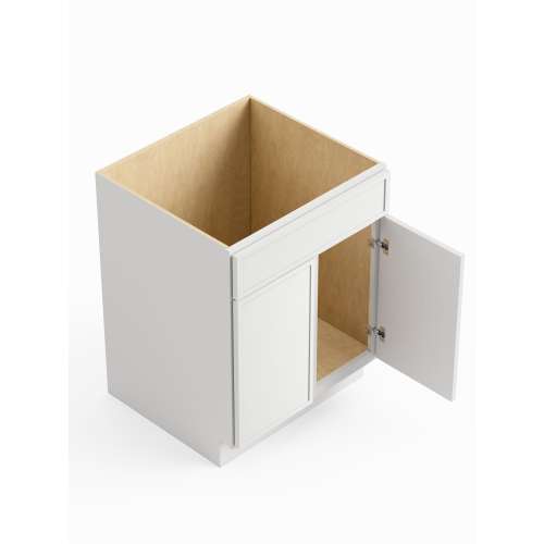 SMSB27-ASM-FR02-WH Framington 27-in x 24-in x 35-in Assembled Latitude Double Door Single Drawer Front Sink Base Cabinet, White