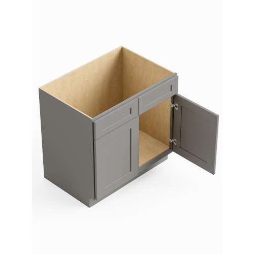 SMSB33-RTA-FR01-LG Framington 33-in x 24-in x 35-in Ready To Assemble Remington Double Door Double Drawer Front Sink Base Cabinet, Light Grey