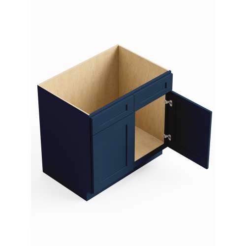 SMSB33-RTA-FR01-NB Framington 33-in x 24-in x 35-in Ready To Assemble Remington Double Door Double Drawer Front Sink Base Cabinet, Navy Blue