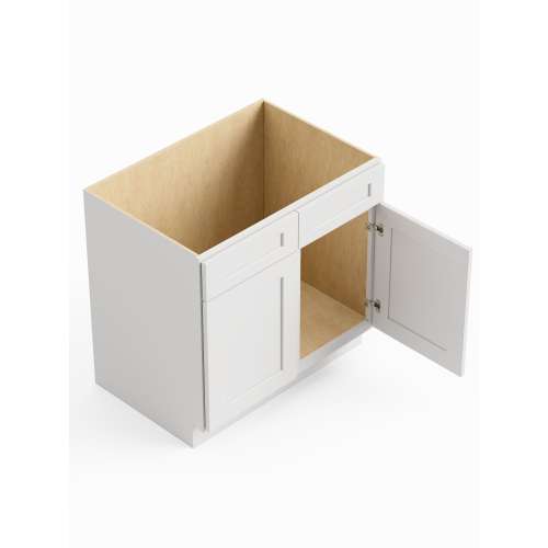 SMSB33-RTA-FR01-WH Framington 33-in x 24-in x 35-in Ready To Assemble Remington Double Door Double Drawer Front Sink Base Cabinet, White