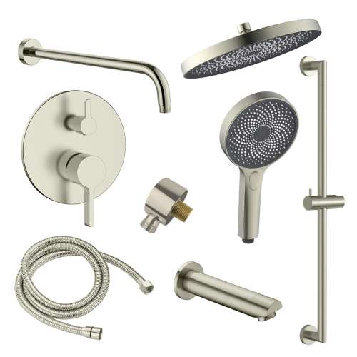 SMAPRK1610TH-3-BN Astra Three Function Round ADA Pressure Balance With Hand Shower On Bar Shower And Tub Set, Brushed Nickel