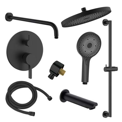 SMAPRK1610TH-3-MB Astra Three Function Round ADA Pressure Balance With Hand Shower On Bar Shower And Tub Set, Matte Black