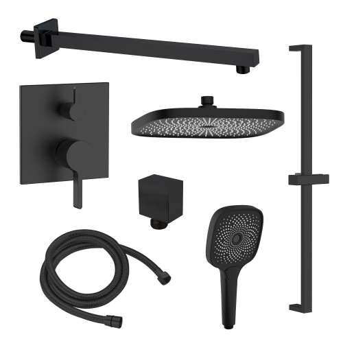 SMAPSK1610HB-2-MB Astra Two Function Square ADA Pressure Balance With Hand Shower On Bar Set, Matte Black