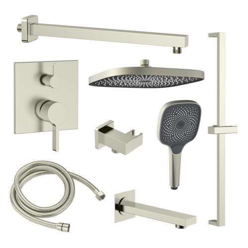 SMAPSK1610TH-3-BN Astra Three Function Square ADA Pressure Balance With Hand Shower On Bar Shower And Tub Set, Brushed Nickel