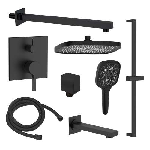 SMAPSK1610TH-3-MB Astra Three Function Square ADA Pressure Balance With Hand Shower On Bar Shower And Tub Set, Matte Black