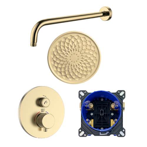 SMARTK1210-1-CB ArgoTherm Single Function Round Thermostatic Push Button Shower Set With 12-in Shower Arm, Champagne Bronze