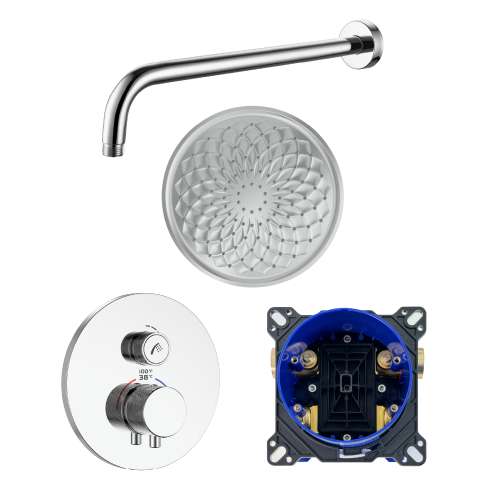 SMARTK1210-1-PC ArgoTherm Single Function Round Thermostatic Push Button Shower Set With 12-in Shower Arm, Polished Chrome