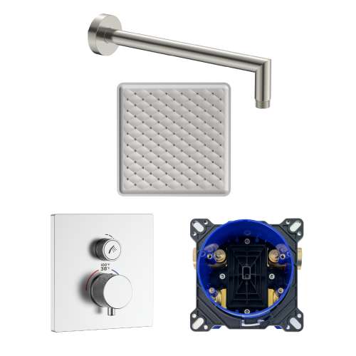 SMASTK1210-1-M ArgoTherm Single Function Square Thermostatic Push Button Shower Set With 12-in Shower Arm