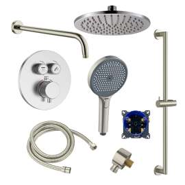 SMATRHK1612-2-M ArgoTherm Two Function Round Thermostatic Push Button With Four Function Hand Shower On Bar Set