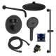 SMATRHK1612-2-MB ArgoTherm Two Function Round Thermostatic Push Button With Four Function Hand Shower On Bar Set, Matte Black