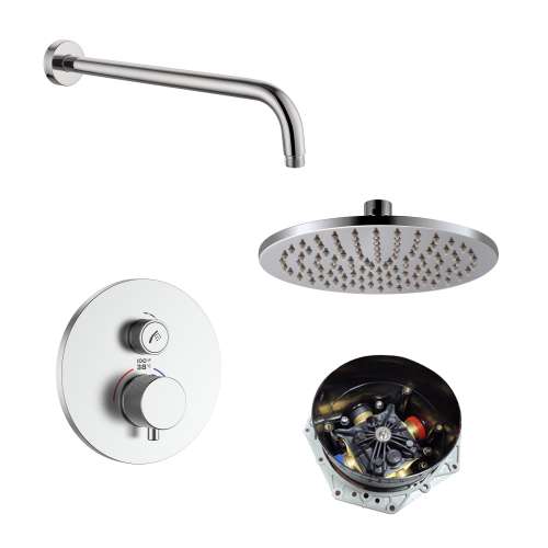 SMATRK1612-1-BN ArgoTherm Single Function Round Thermostatic Push Button Shower Set, Brushed Nickel