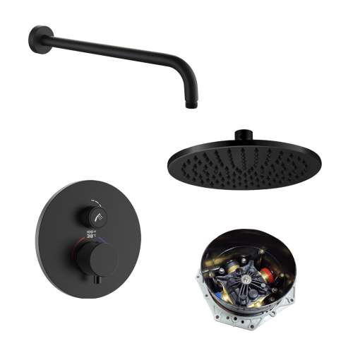 SMATRK1612-1-MB ArgoTherm Single Function Round Thermostatic Push Button Shower Set, Matte Black