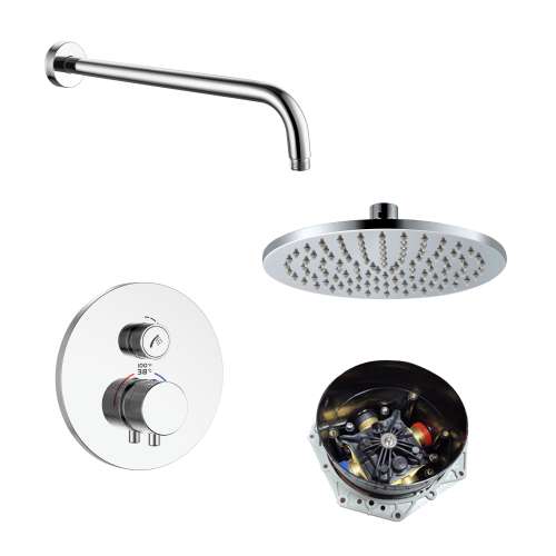 SMATRK1612-1-PC ArgoTherm Single Function Round Thermostatic Push Button Shower Set, Polished Chrome