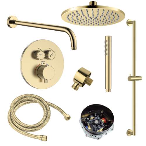 SMATRK1612HB-2-CB ArgoTherm Two Function Round Thermostatic Push Button With Hand Shower On Bar Set, Champagne Bronze