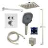 SMATSHK1612-2-BN ArgoTherm Two Function Square Thermostatic Push Button With Three Function Hand Shower On Bar Set, Brushed Nickel