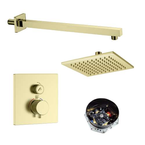 SMATSK1612-1-CB ArgoTherm Single Function Square Thermostatic Push Button Shower Set, Champagne Bronze