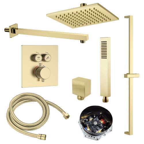 SMATSK1612HB-2-CB ArgoTherm Two Function Square Thermostatic Push Button With Hand Shower On Bar Set, Champagne Bronze