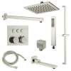 SMATSK1612TH-3-BN ArgoTherm Three Function Square Thermostatic Push Button With Hand Shower On Bar Shower And Tub Set, Brushed Nickel