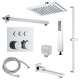 SMATSK1612TH-3-PC ArgoTherm Three Function Square Thermostatic Push Button With Hand Shower On Bar Shower And Tub Set, Polished Chrome