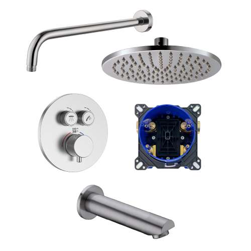 SMATSRK1612-2-M ArgoTherm Two Function Round Thermostatic Push Button Shower and Tub Set