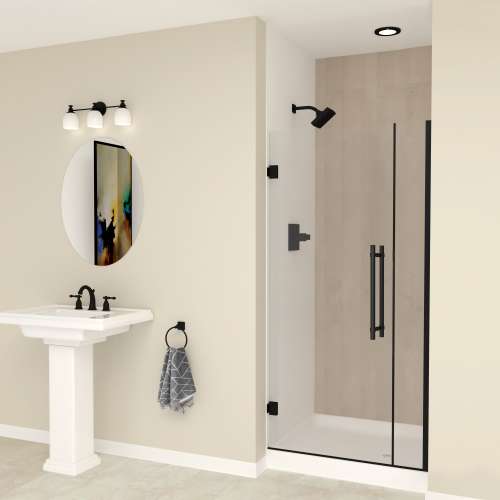 SMEHTB36307610C-BK-MB Ethan 36-in W x 76-in H Hinged Shower Door in Matte Black with Clear Glass