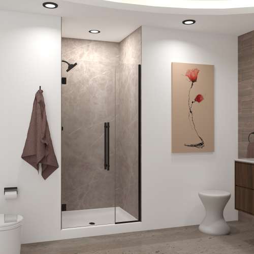 SMEHTB375257610C-BK-MB Ethan 37.5-in W x 76-in H Hinged Shower Door in Matte Black with Clear Glass