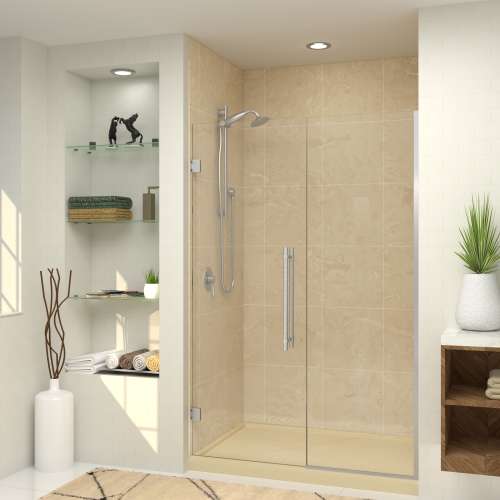 SMEHTB525287610C-BK-BS Ethan 52.5-in W x 76-in H Hinged Shower Door in Brushed Stainless with Clear Glass