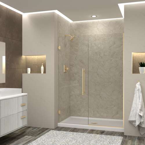 SMEHTB55257610C-BK-CB Ethan 55-in W x 76-in H Hinged Shower Door in Champagne Bronze with Clear Glass