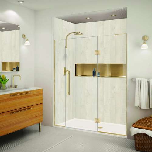 SMEHTF645287610C-BK-CB Ethan 64.5-in W x 76-in H Hinged Shower Door in Champagne Bronze with Clear Glass