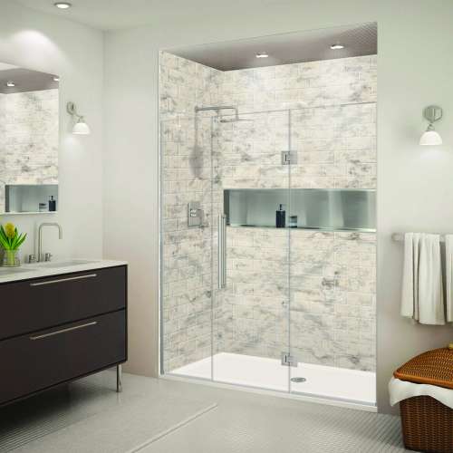 SMEHTF66247610C-T-BS Ethan 66-in W x 76-in H Hinged Shower Door in Brushed Stainless with Clear Glass