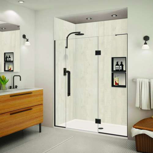 SMEHTF66307610C-BK-MB Ethan 66-in W x 76-in H Hinged Shower Door in Matte Black with Clear Glass