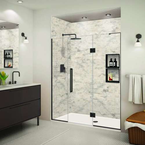SMEHTF675257610C-T-MB Ethan 67.5-in W x 76-in H Hinged Shower Door in Matte Black with Clear Glass
