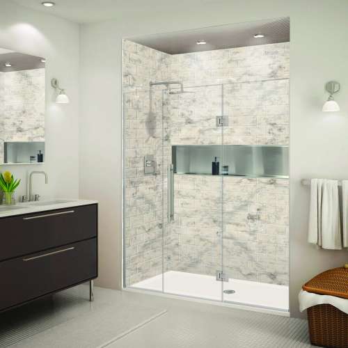 SMEHTF69277610C-BK-BS Ethan 69-in W x 76-in H Hinged Shower Door in Brushed Stainless with Clear Glass