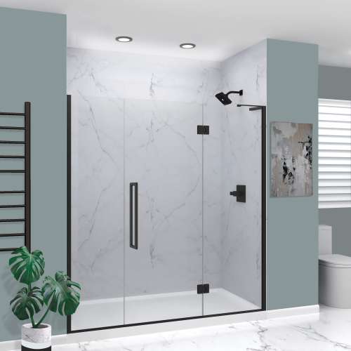 SMEHTF72247610C-T-MB Ethan 72-in W x 76-in H Hinged Shower Door in Matte Black with Clear Glass