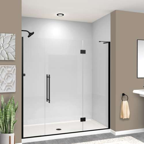 SMEHTF72307610C-BK-MB Ethan 72-in W x 76-in H Hinged Shower Door in Matte Black with Clear Glass